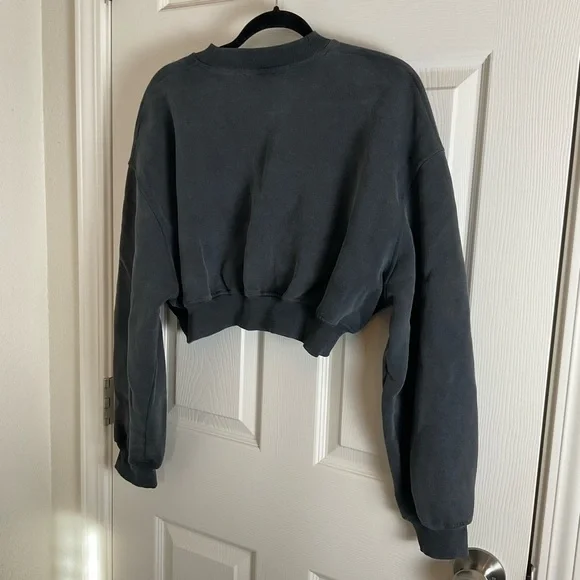 Zara Gray Cropped Jewel Studded Sweatshirt with Rhinestones Size small - Picture 9 of 11